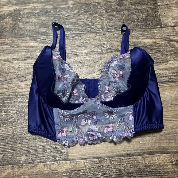 Victoria’s Secret 32DD Hummingbird Embroidery Quarter Cup Corset Top Blue Lace D - Picture 1 of 7